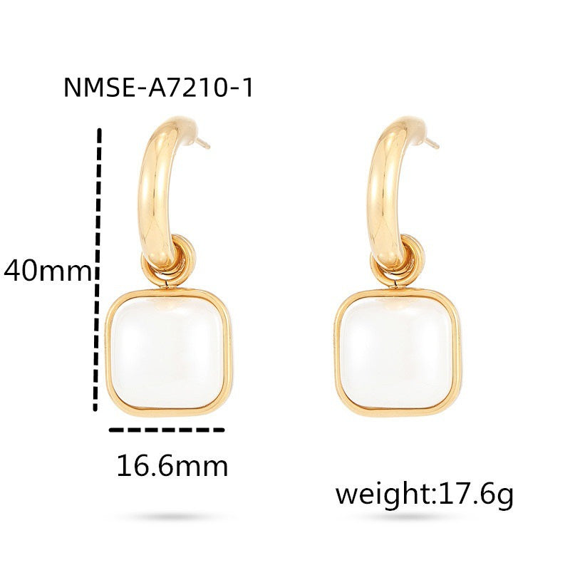 Orecchini da donna alla moda con perle geometriche in acciaio al titanio placcato oro 18 carati