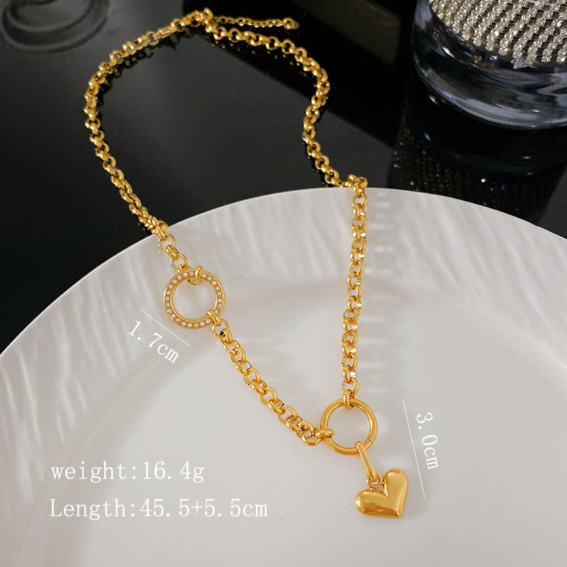 Gold Plated Titanium Steel Heart Pendant Necklace Unisex Geometric Long Chain