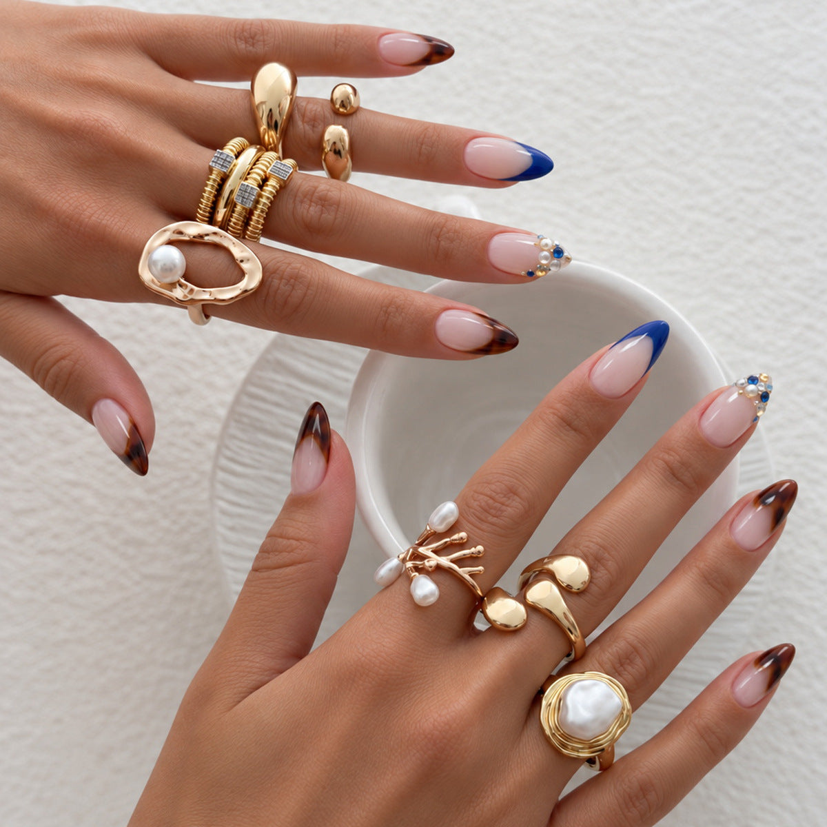 Luxury Elegant Geometric Oval Zinc Alloy Plated Ring with Rhinestone and Imitation Pearl for Women