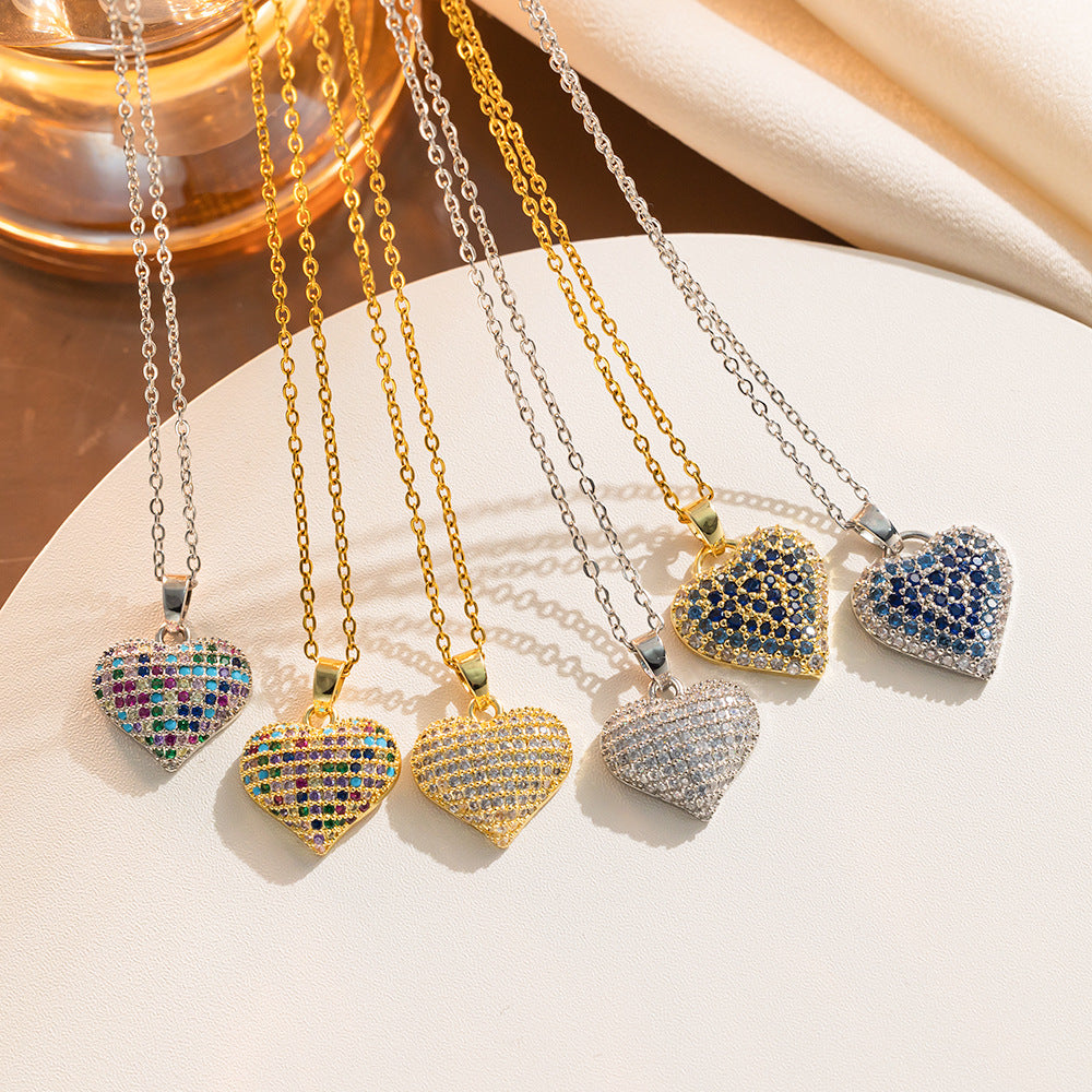 Collar minimalista de acero de titanio con forma de corazón para mujer con incrustaciones de diamantes de imitación y cadena tipo O