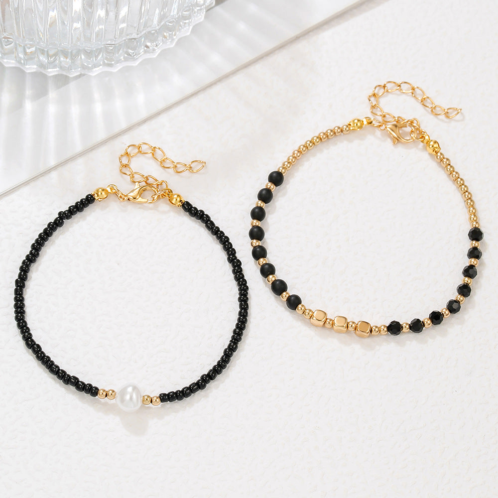 Bohemian Minimalist Geometric Pearl and Brass Beaded Anklet for Women