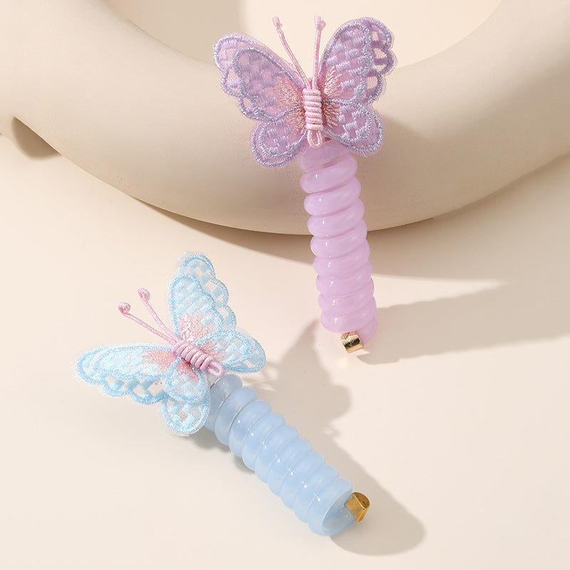 Rainbow Butterfly Hair Clip with Elastic Spring Cord for Girls Durable Silicone Hair Accessory