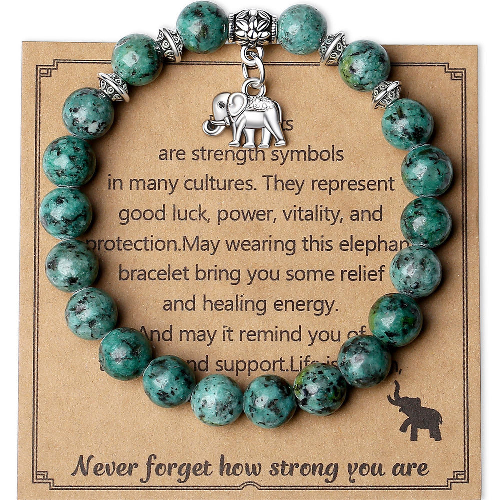 8mm Natural Stone Charm Bar Bracelet with Elephant Amethyst Amazonite Rose Quartz Fluorite Unisex Handmade Jewelry