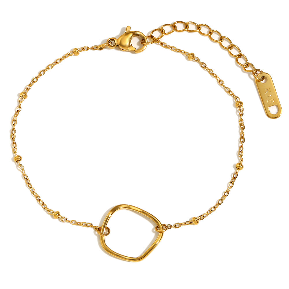 Bracciale da donna minimalista geometrico con perline e cerchi irregolari in acciaio inossidabile placcato oro 18 carati