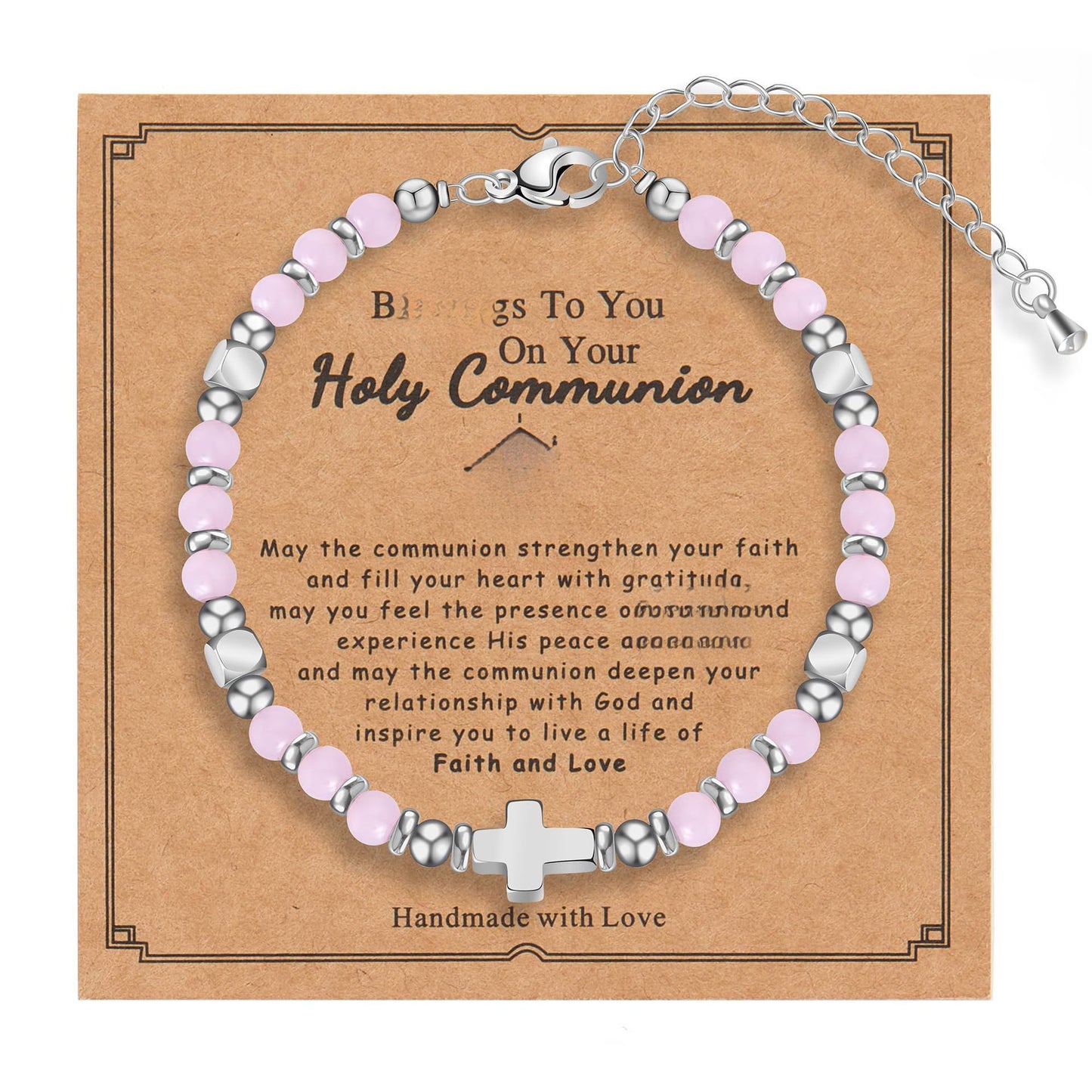 Minimalist Cross Stainless Steel Ball Chain Bracelet with Pink Crystal and Blue Turquoise for Women