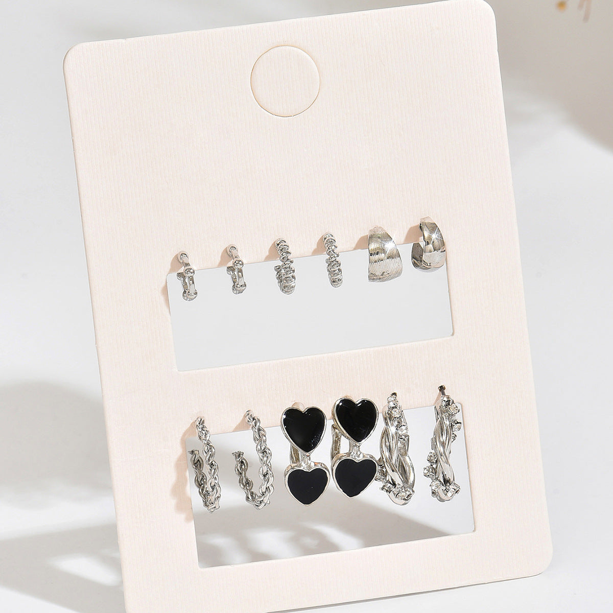 Vintage Business Geometric Square Round Alloy Plated Hoop Earring Set with Pearl Inlay for Women