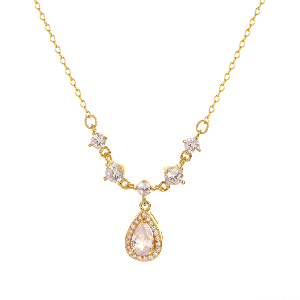 Elegante Collana Pendente Geometrico a Goccia con Strass in Argento Sterling 925 con Catena Curb per Donna