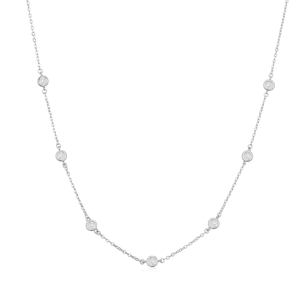 Elegant Minimalist Geometric Brass 18K Gold Plated Necklace with 7 Cubic Zirconia Stones for Women