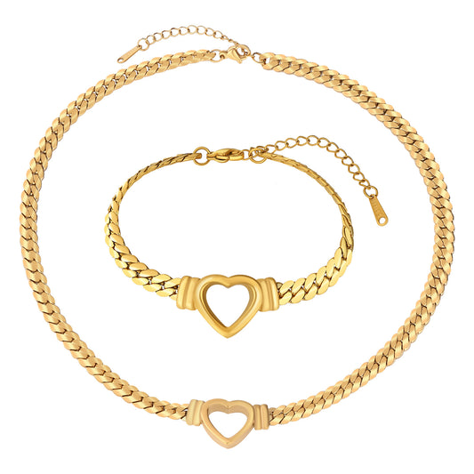 Elegante Bracciale da Donna in Acciaio Inossidabile Placcato Oro 18K a Forma di Cuore