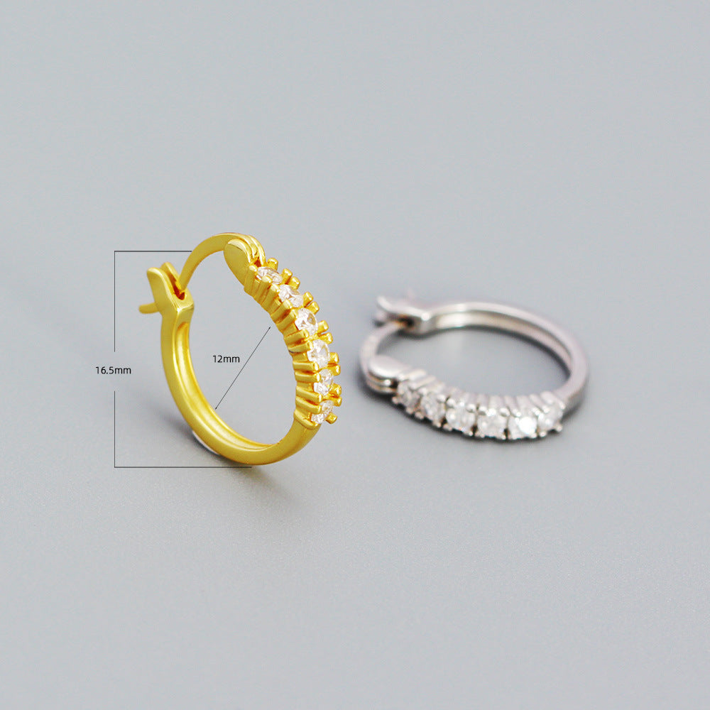 Orecchini a Cerchio a U Geometrici Minimalisti con Zirconi Brillanti Incastonati in Argento Sterling Placcato Rodio da Donna