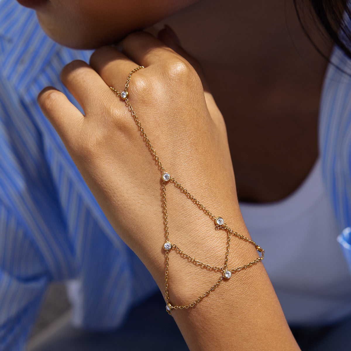 Minimalist Geometric Round Stainless Steel Plated Link Bracelet for Women