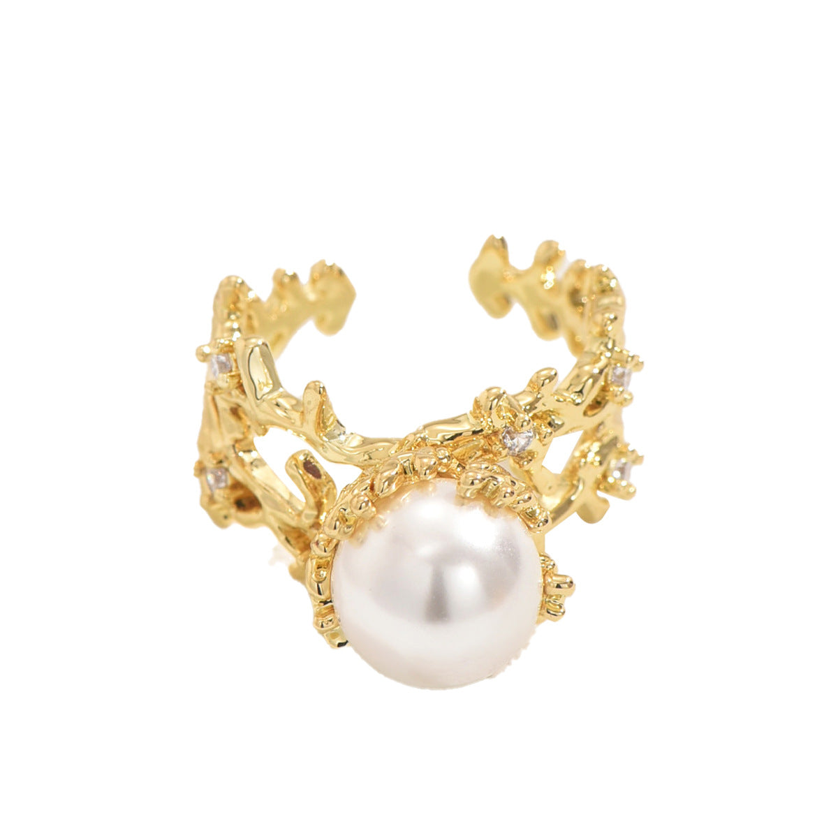 Anello da Donna Minimalista Geometrico in Rame con Intarsio di Perla, Fascia Aperta Stile Lusso