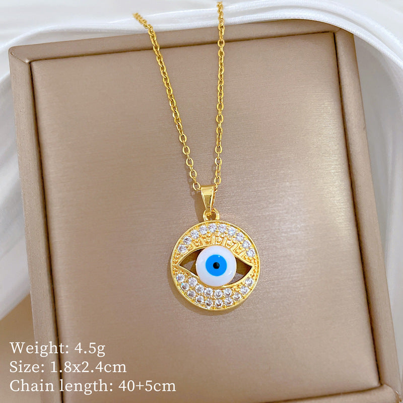 Sweet Luxury Geometric Moon Rhinestone Pendant Titanium Steel Necklace for Unisex