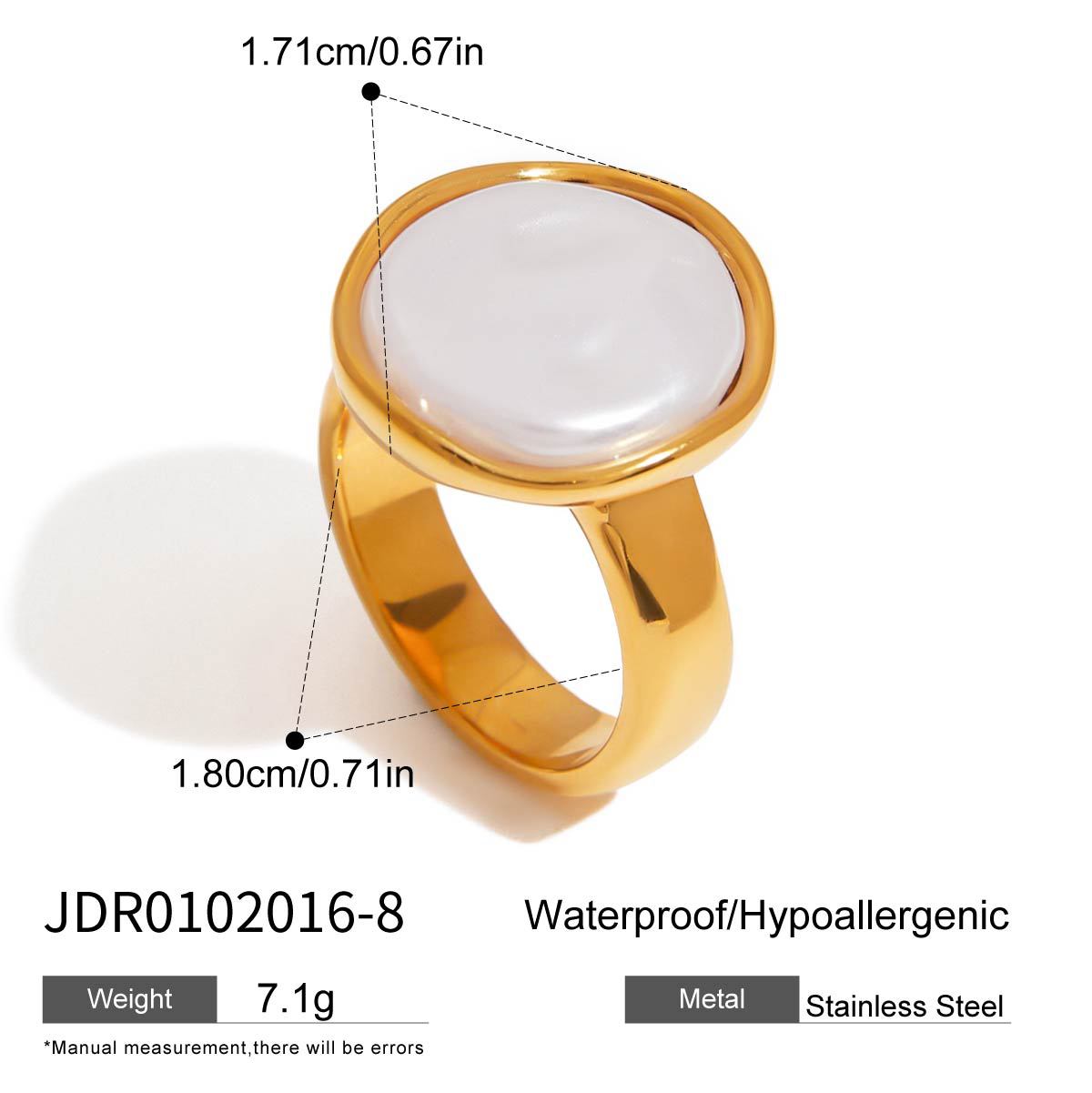 Anello Minimalista Geometrico in Acciaio Inox con Intarsio di Perla per Donna, Gioielli di Moda Placcati Oro PVD Sottovuoto