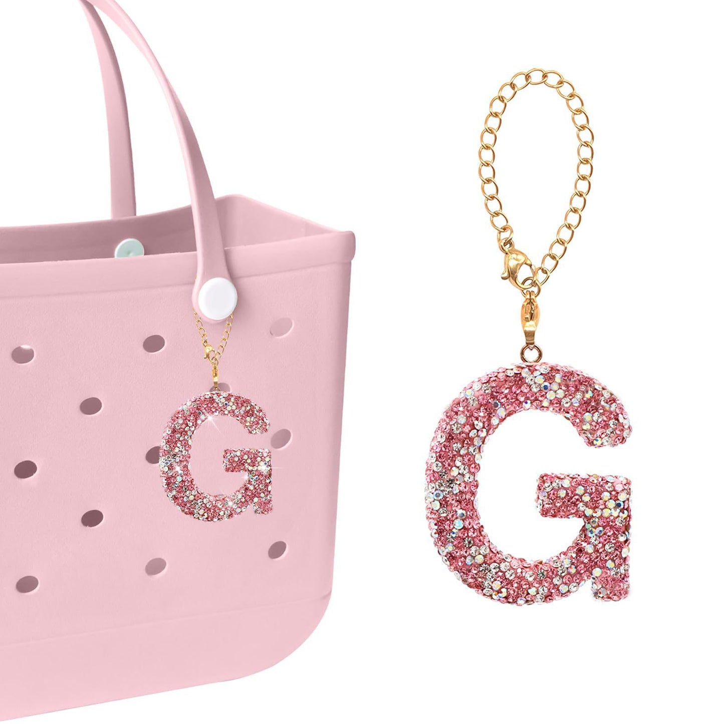 Minimalist Rhinestone Inlay Letter Backpack Charm with Gold Chain