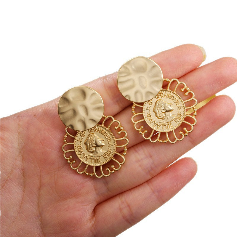 Orecchini da donna in lega placcata geometrica circolare vintage, stile casual alla moda unisex