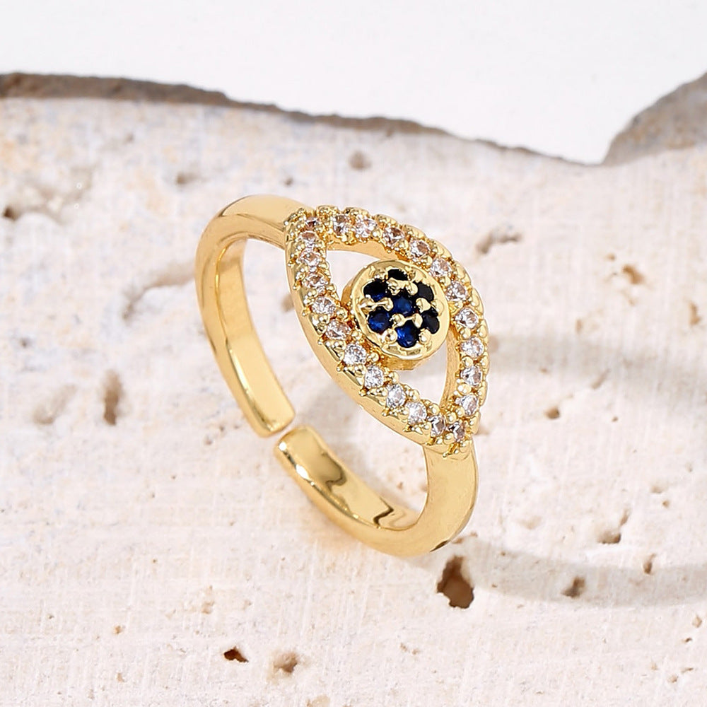 Anello occhio di demone geometrico a vista per donna in rame con placcatura in oro 18 carati e intarsio in zircone