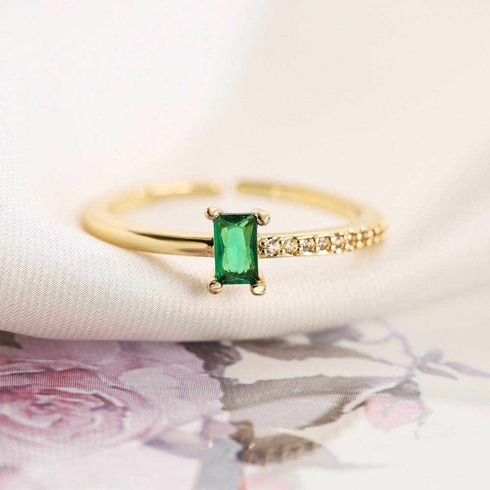Elegant French-Style Geometric Open Ring for Women Made of Copper with Micro-Pavé Zirconia Accents