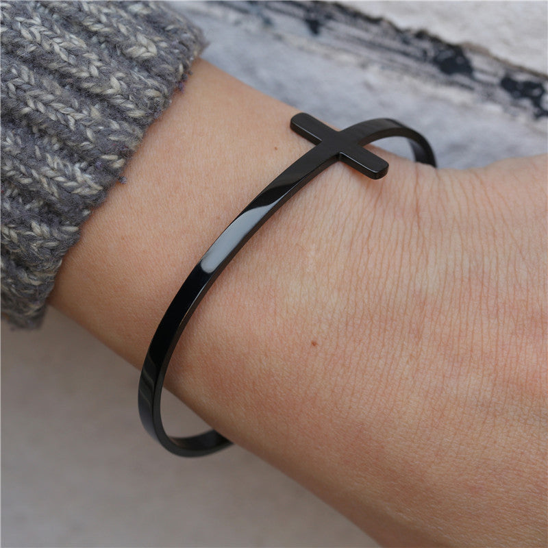 Minimalist Geometric Stainless Steel Open Cuff Bracelet for Men and Women with Polished Finish