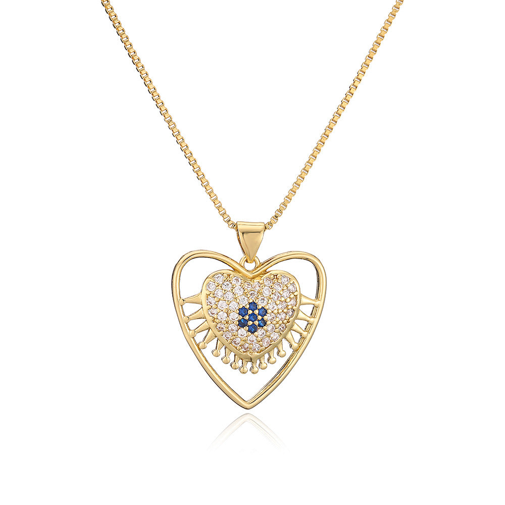 Geometric Pendant Necklace for Women with Copper Base Plated in 18K Gold and Zircon Eye Detail