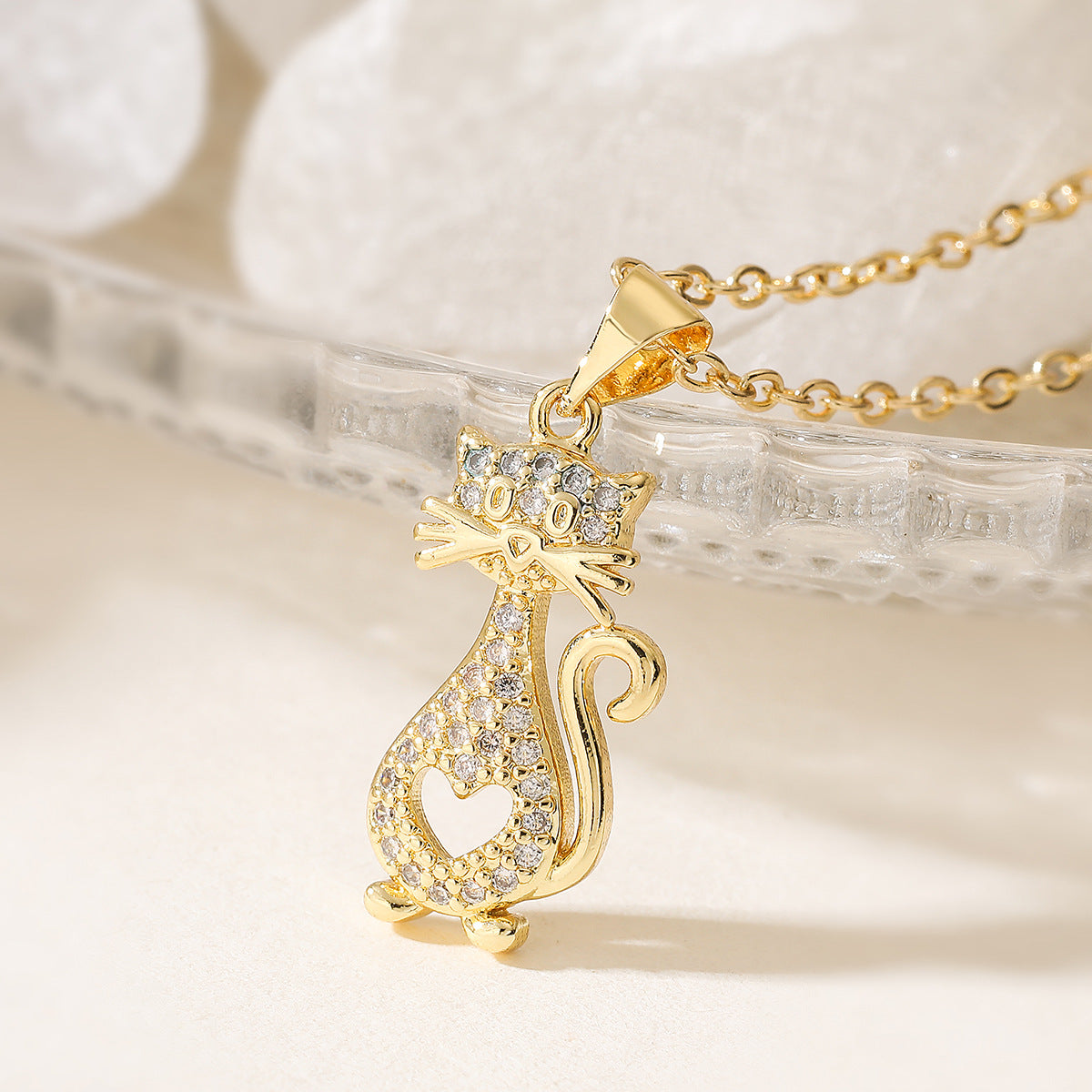 Minimalist 18K Gold Plated Brass Cubic Zirconia Animal Pendant Necklace