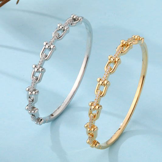 Brazalete geométrico en forma de U de herradura de moda OL, chapado en oro de 18 quilates, cobre con circonita 3A para mujer
