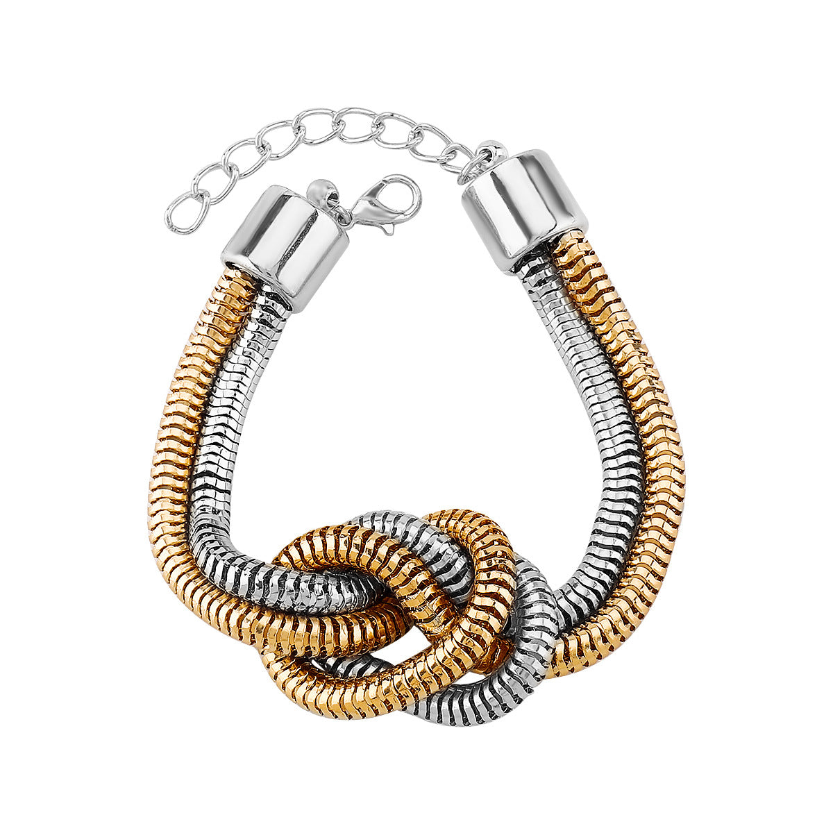Set collana e bracciale hip hop vintage personalizzato a nodo ritorto invecchiato con placcatura in metallo bicolore