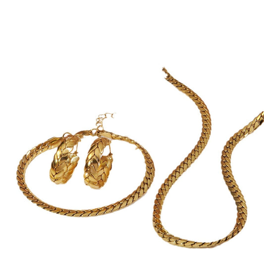 Conjunto de collar de cadena barbada de acero inoxidable chapado en oro de 18 quilates con planta de trigo para mujer