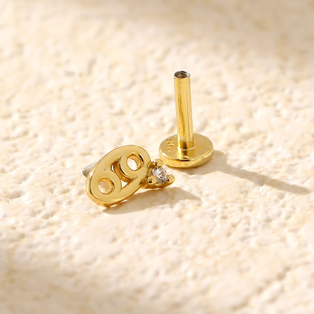 Minimalist S925 Sterling Silver Zodiac Flat Back Cartilage Earrings for Unisex