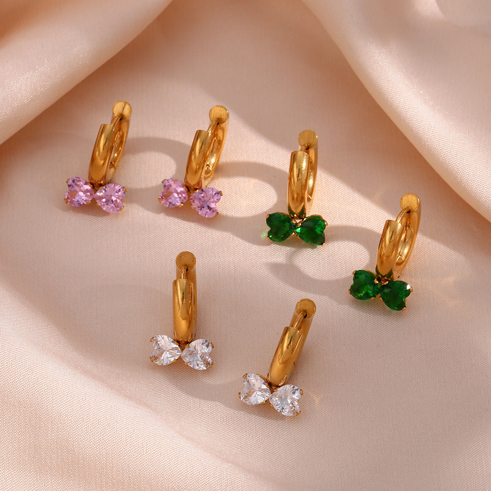 Pendientes de acero inoxidable en forma de lazo minimalistas con detalles de diamantes de imitación y acabado chapado para mujer