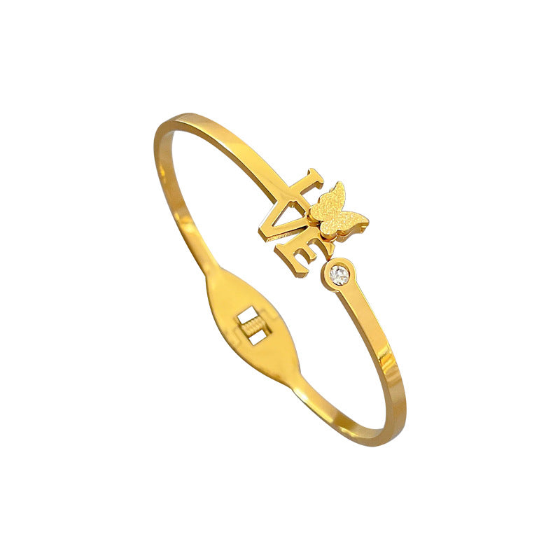 Bracciale in Acciaio Inossidabile Titanio con Farfalla Minimalista, Finitura Galvanica, da Donna, Accessorio di Moda Vintage ed Elegante