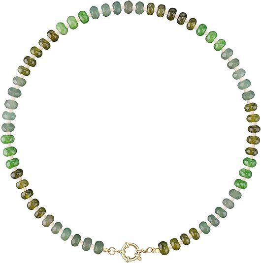 Sweet 8mm Natural Stone Bead Necklace Stainless Steel Geometric Round Ball Chain for Women
