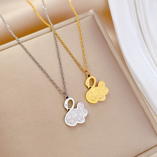 Minimalist Swan Pendant Necklace in Titanium Steel with Gold Plating for Women and Men, Geometric Design Locket Chain Jewelry