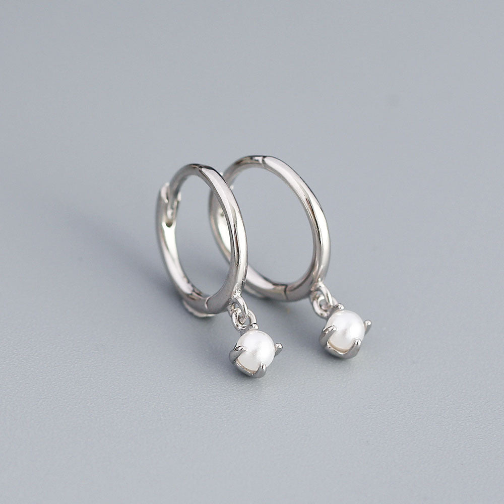 Minimalist Geometric S925 Sterling Silver Pearl Earrings with Fresh Sweet Design