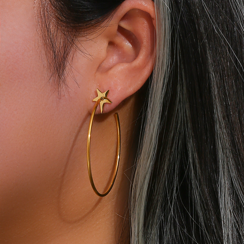 Minimalist Geometric Stainless Steel Star-Shaped Hoop Earrings for Women with Plated Finish