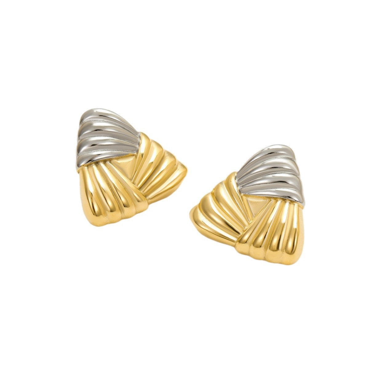 Orecchini da donna alla moda con triangoli geometrici placcati in oro 18K in acciaio inossidabile con texture intrecciata