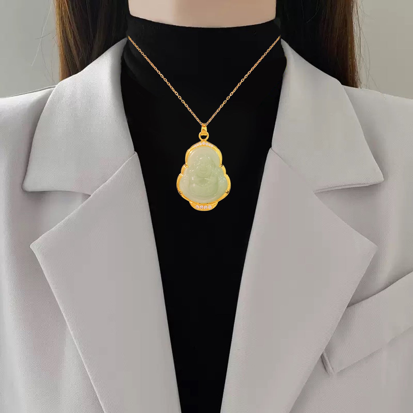 Sweet Minimalist Brass Gourd Pendant with Cubic Zirconia Inlay on Titanium Steel Cable Chain Necklace for Women