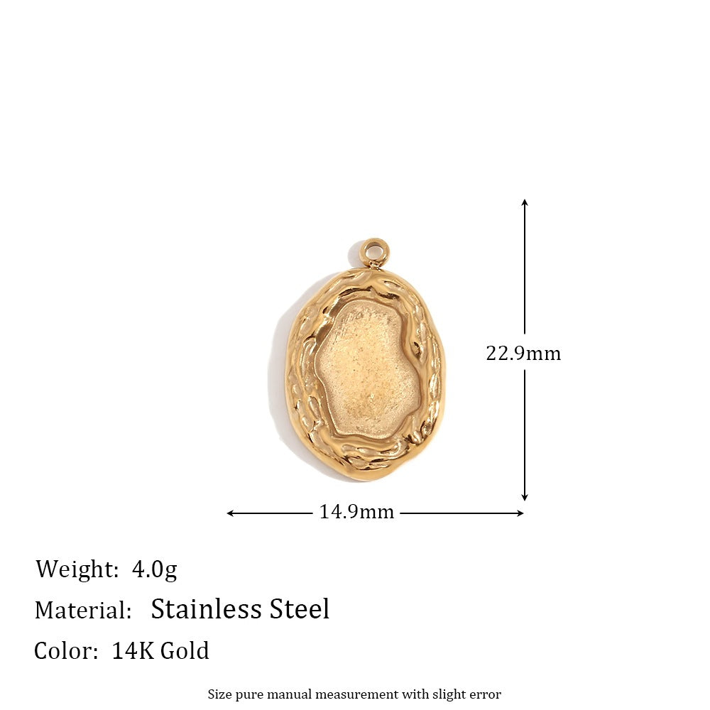 Minimalist Geometric Pendant with 14K Gold Plated Stainless Steel Round Heart Shape and Greek Key Pattern for DIY Jewelry Making