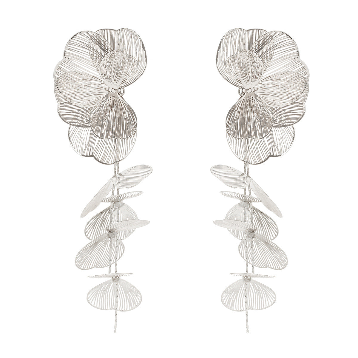Exaggerated Plated Stainless Steel Floral Leaf Drop Earrings for Women
