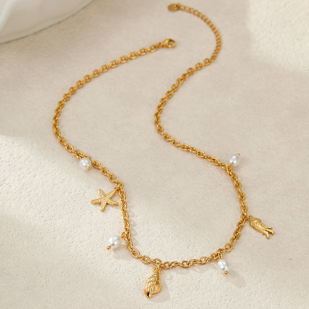 Collar de Acero Inoxidable con Diseño Geométrico de Concha y Estrella de Mar, Chapado, de Moda para Mujer