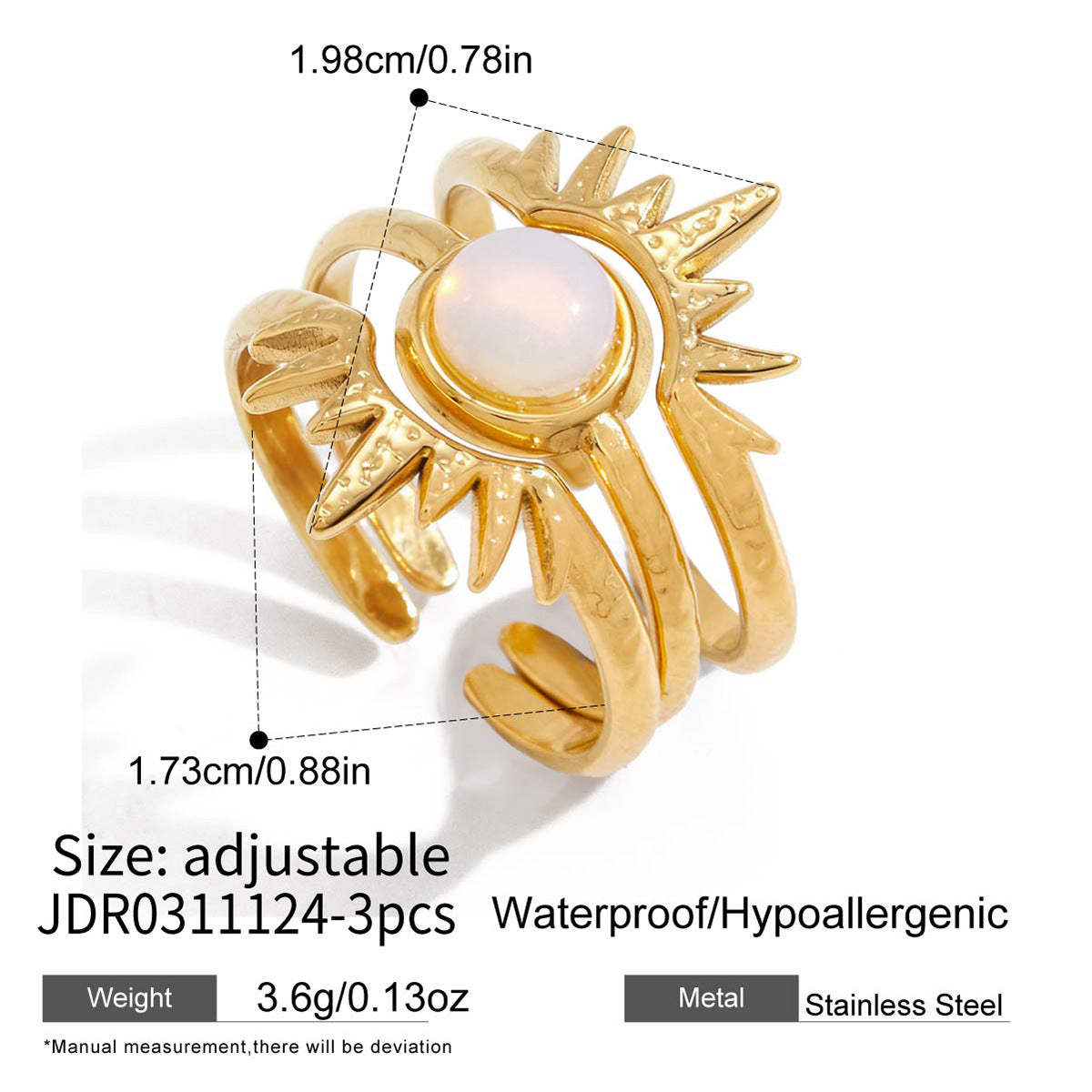 Fashion Geometric Sun 18K Gold Plated Stainless Steel Ring for Women