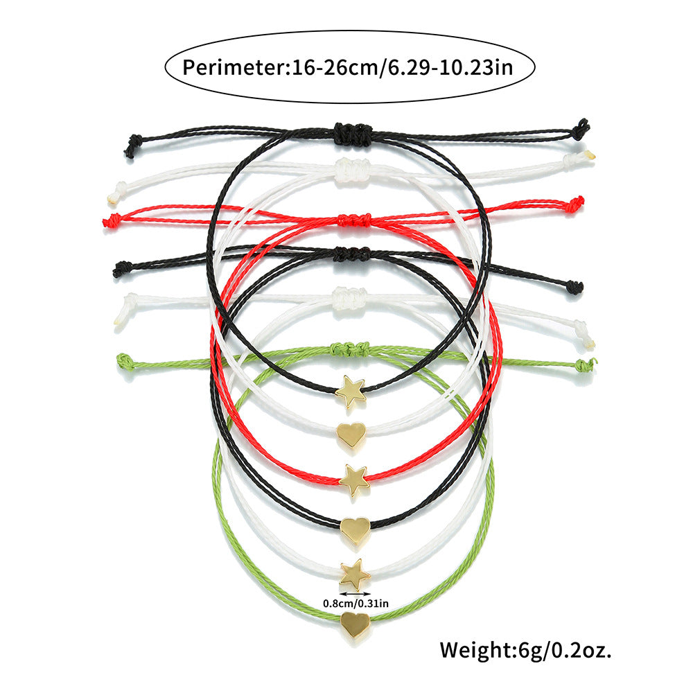 Bohemian Sweet Geometric Star Heart Alloy Bracelet Set Adjustable