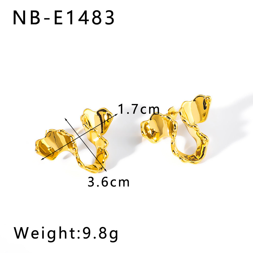 Irregular Geometric Stainless Steel Stud Earrings with Vacuum Gold Plating Minimalist Cold-Tone Design for Women