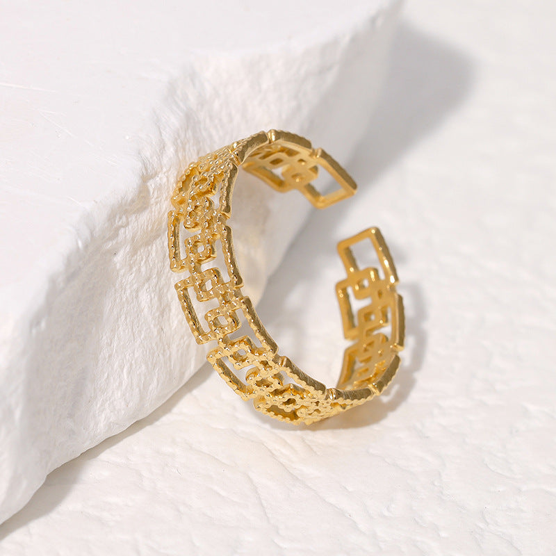 Anello a fascia aperta geometrico minimalista in acciaio inossidabile con finitura placcata da donna