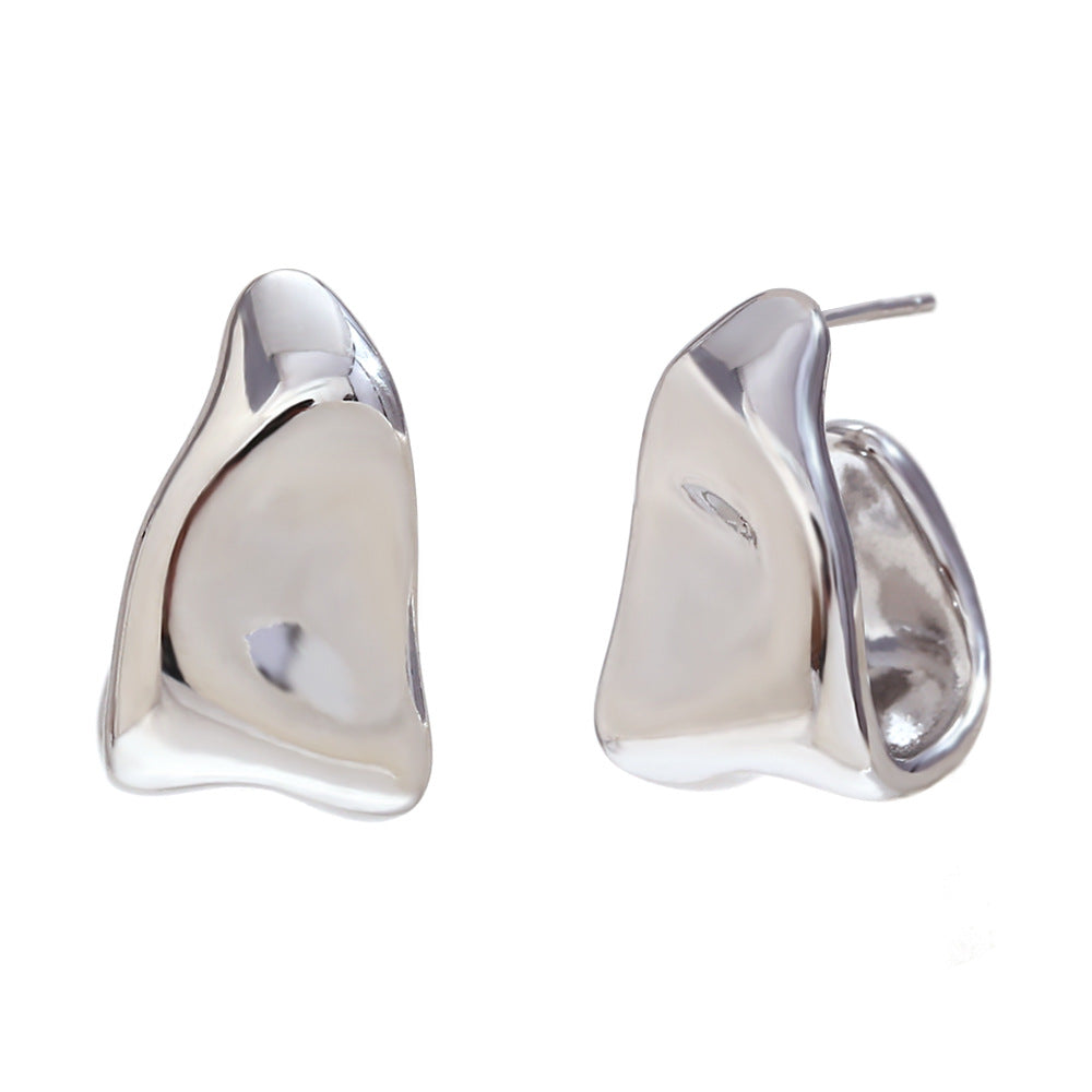 Minimalist Geometric Stainless Steel Hoop Earrings with Irregular Trapezoidal Shape and Electroplated Finish