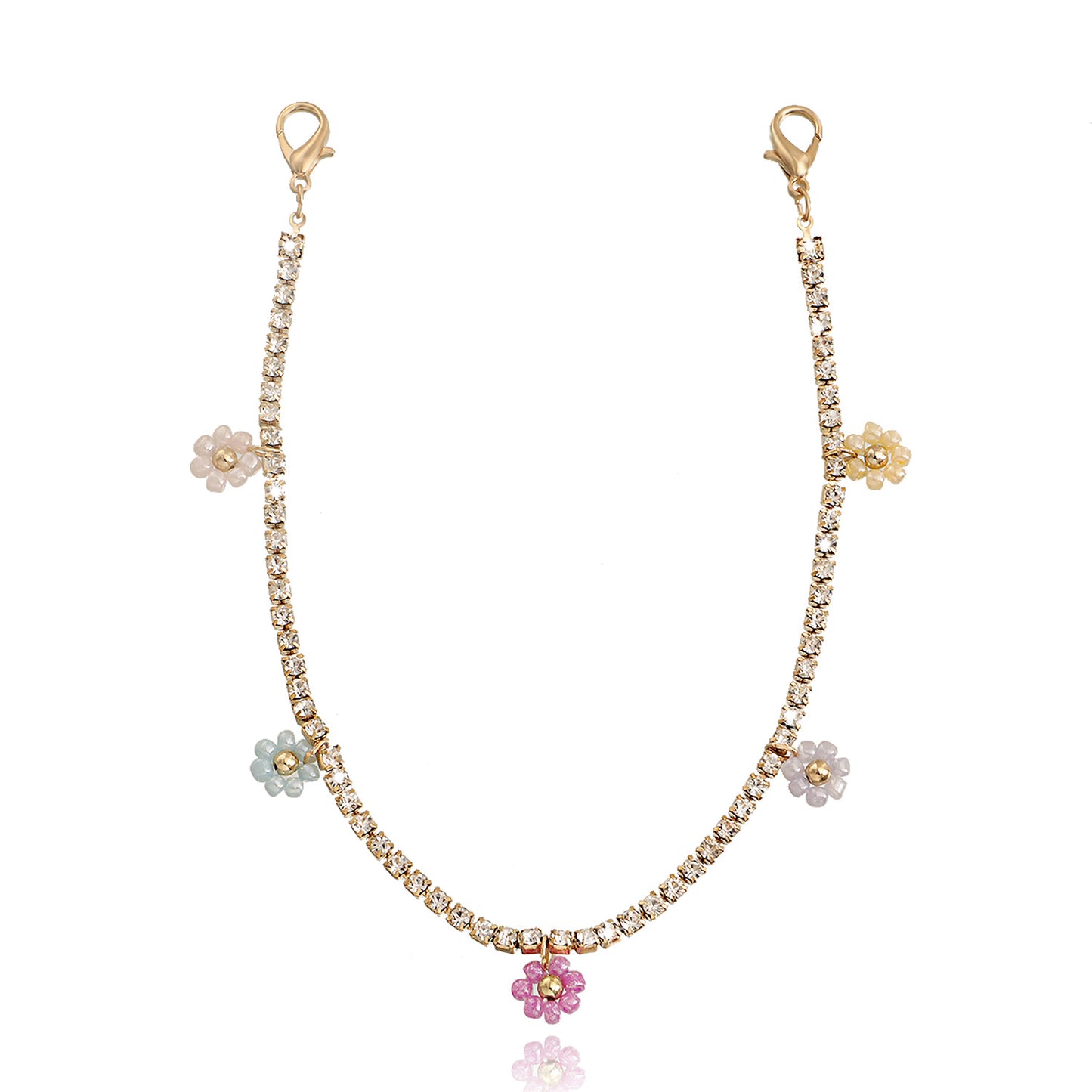 Geometric Daisy Flower Anklet with Rhinestone Accents for Women Alloy Metal Beach Jewelry