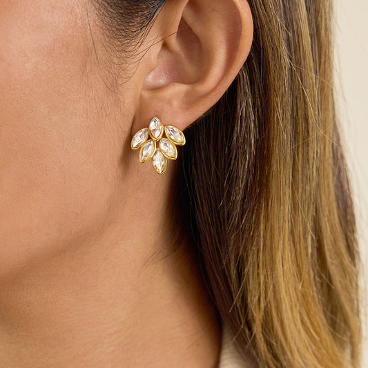 Pendientes de Tuerca Geométricos de Hoja de Alta Gama de Acero Inoxidable con Baño de Oro de 18K Joyería Hipoalergénica para Mujeres