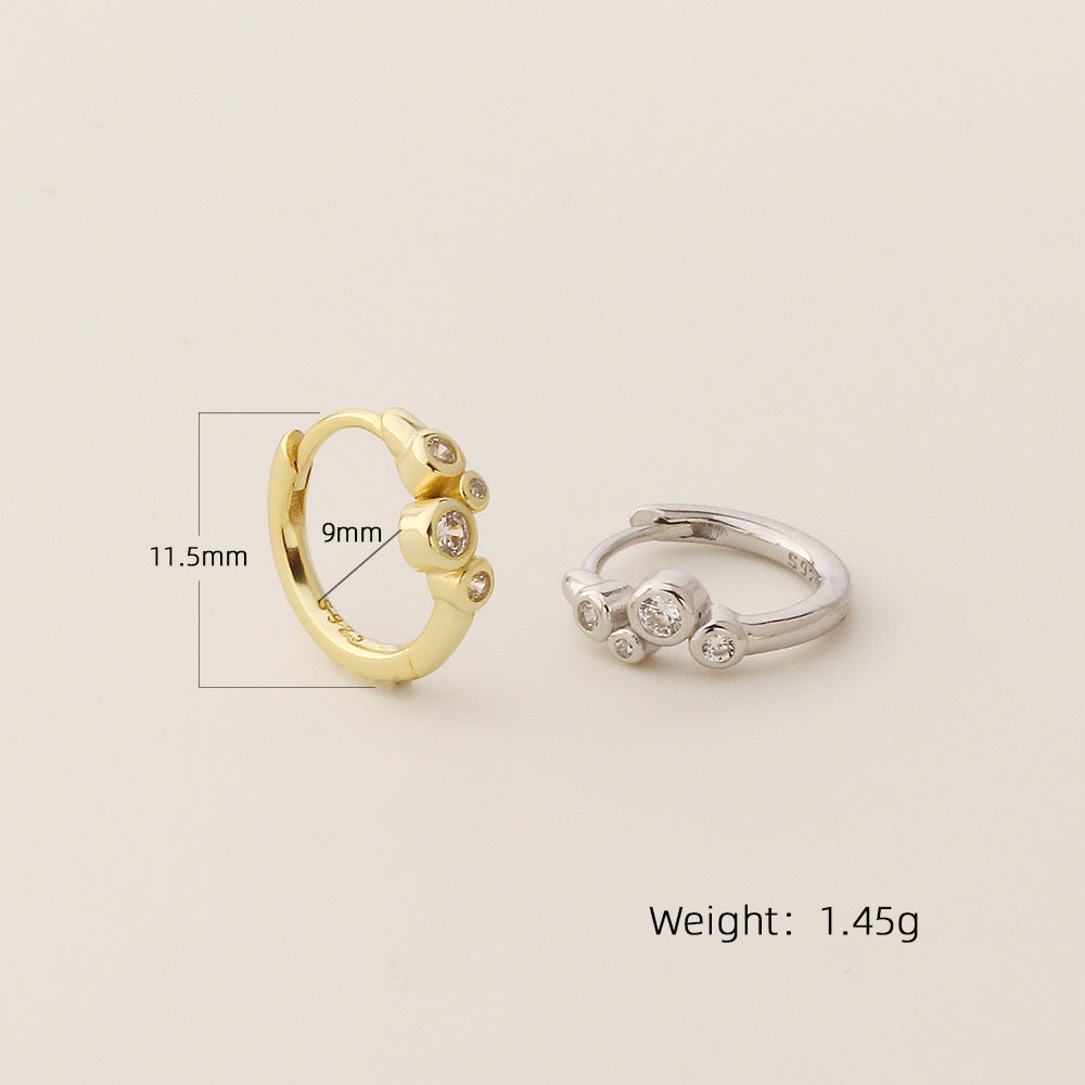 Pendientes minimalistas geométricos de plata de ley S925 con incrustaciones de circonita cúbica redonda y acabado chapado