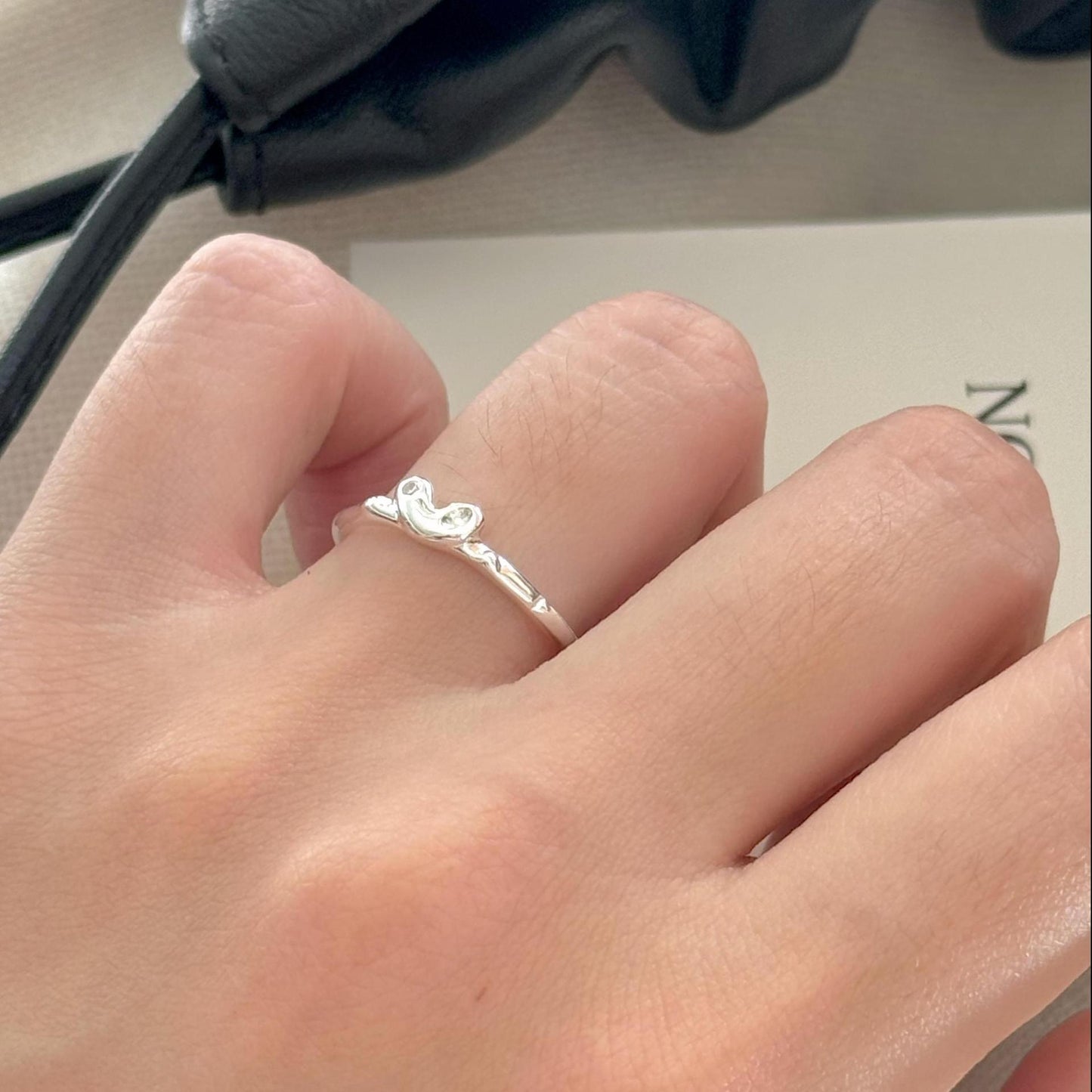 Anello aperto a forma di cuore in argento sterling 925, minimalista, da donna
