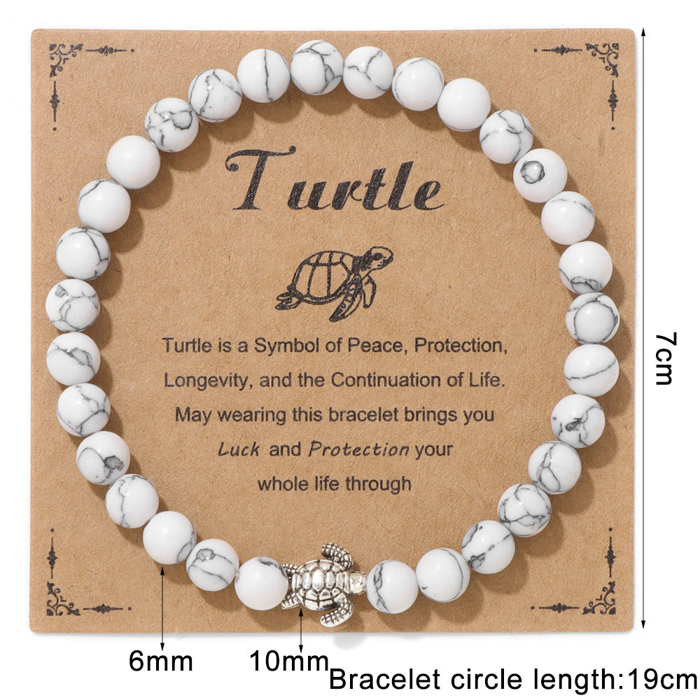 Vintage Minimalist Animal Stone Beaded Bracelet Unisex Sea Turtle Charm